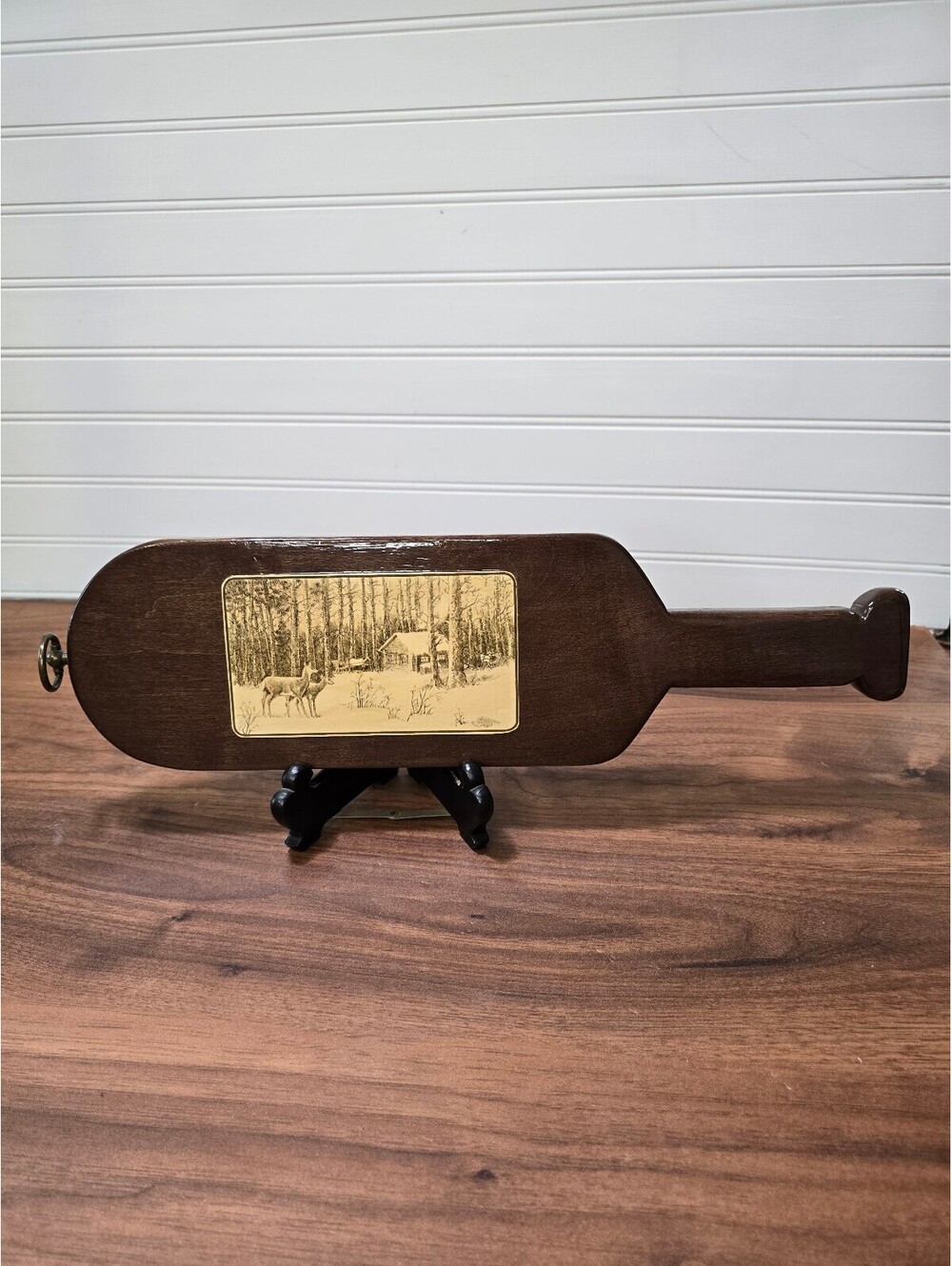 Vintage Wood Canoe Paddle Plaque Deer Cabin Woodland Scene Sign 17"